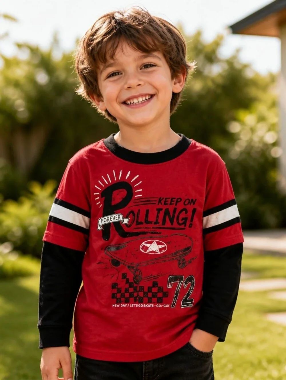 Toddler Boy 5T Long Sleeve Layered T-Shirt Casual Skateboard Graphic Print Tee